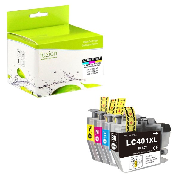 High quality compatible brother lc401xl cyan black magenta yellow ink cartridge set in Canada