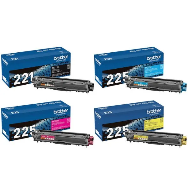 Original Brother TN221 TN225 BK/C/M/Y 4-Color Toner Combo