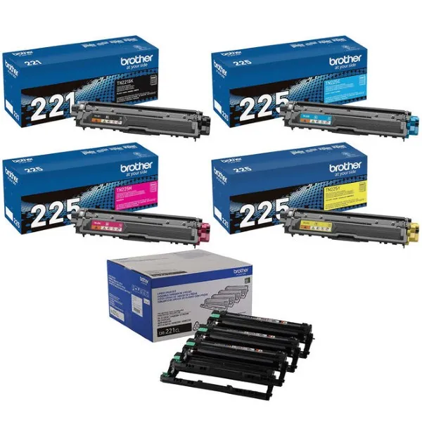 Original Brother TN221BK / TN225CMY / DR221CL Toner & Drum Combo