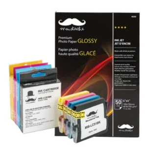 Moustache Compatible Brother LC51 BK/C/M/Y Ink Cartridge & Premium Photo Paper Glossy Combo