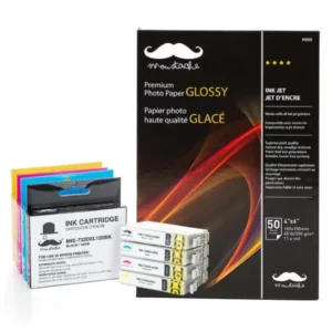 Moustache Compatible Epson T220XL BK/C/M/Y Ink Cartridge Combo w/Photo Paper Glossy