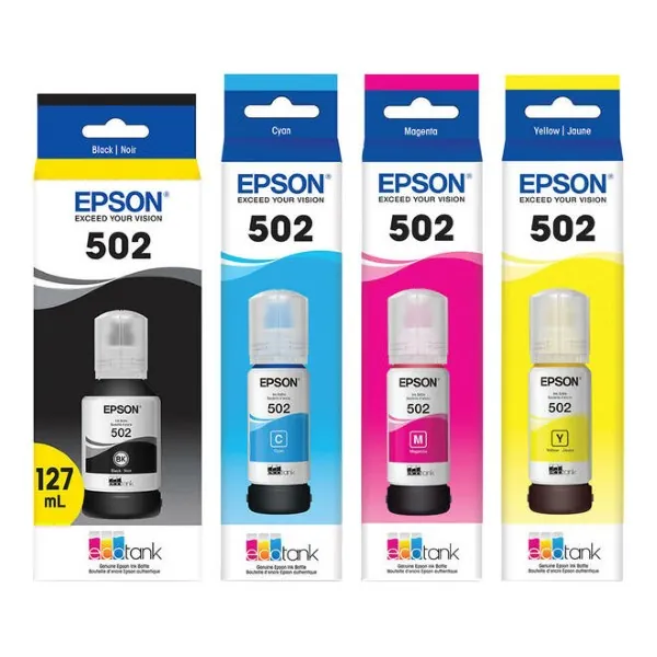 Original Epson T502 / T502120 / T502220 / T502320 / T502420 BK/C/M/Y EcoTank Ink Bottle Combo
