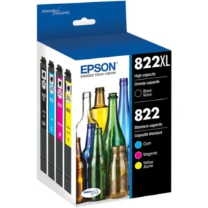 Original Epson T822XL / T822XL-BCS Black High Yield Ink & C/M/Y Ink Combo