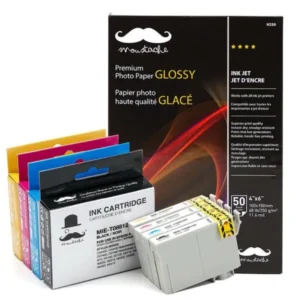 Moustache Compatible Epson 88 / T088 BK/C/M/Y Ink Cartridge Combo w/Premium Photo Paper Glossy