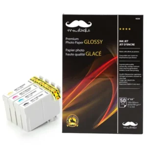 Moustache Compatible Epson 126 / T126 BK/C/M/Y High Yield Ink Cartridge w/Premium Photo Paper Glossy
